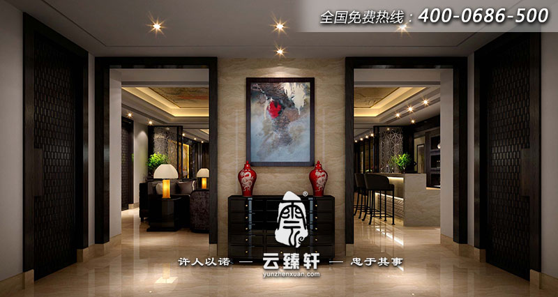 走進(jìn)禪意茶樓會(huì)所的豪華包間的玄關(guān)之處