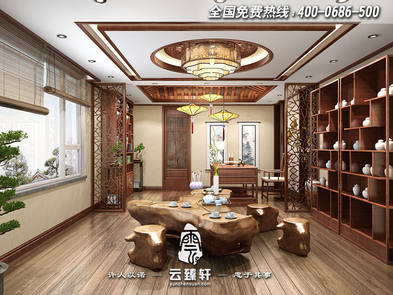 書(shū)房茶室一體裝修中式效果圖