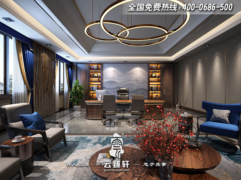 新中式會所總裁辦公室以及會客廳的設(shè)計(jì)
